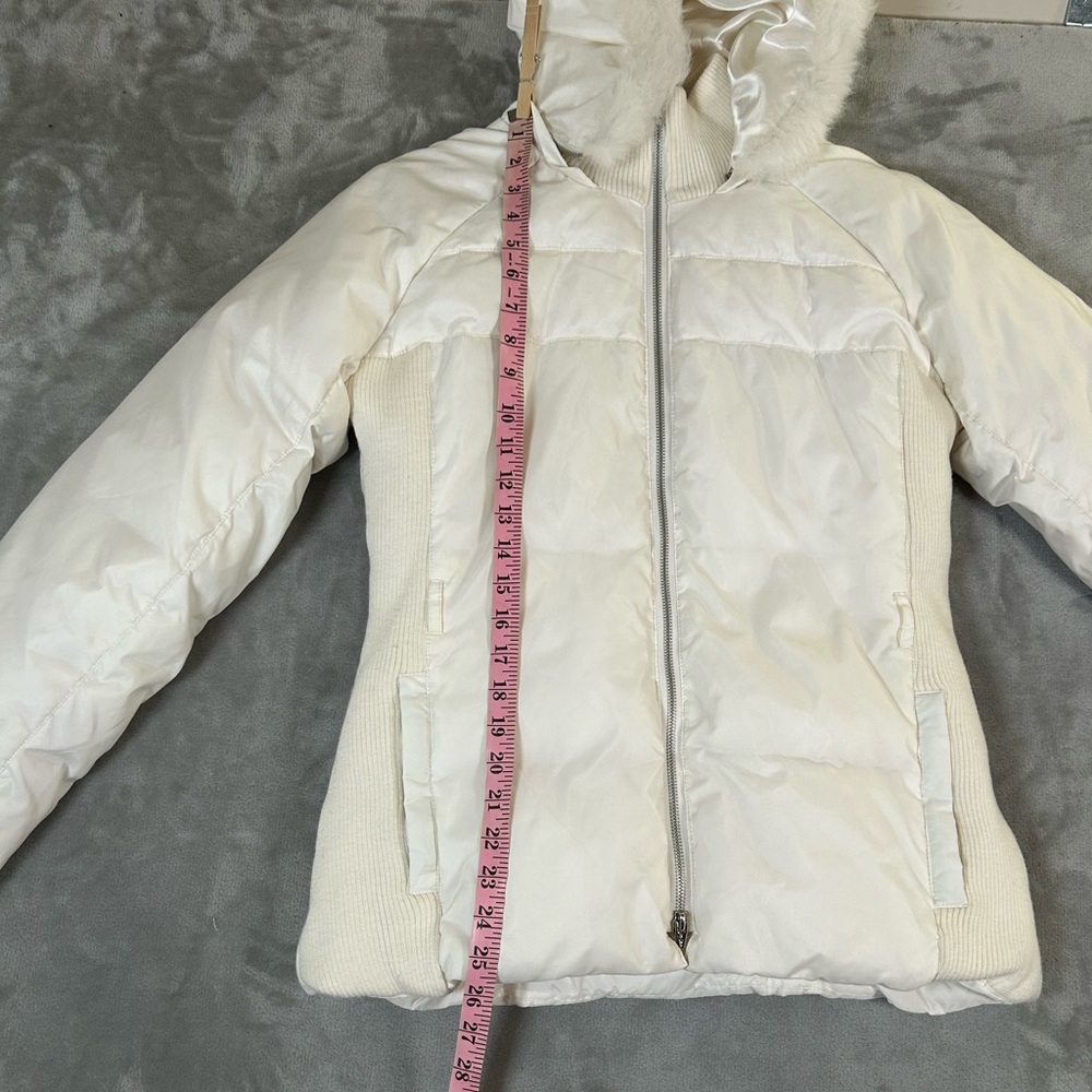 Bebe sport white down filled puffer jacket with rabbit fur lined removable hood - Picture 6 of 16